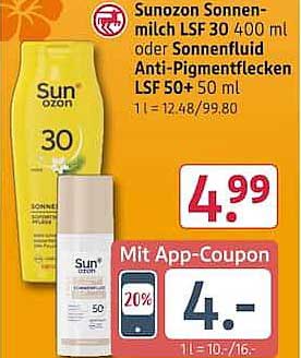 Sunozon Sonnenmilch LSF 30 400 ml oder Sonnenmilch Anti-Pigmentflecken LSF 50+ 50 ml