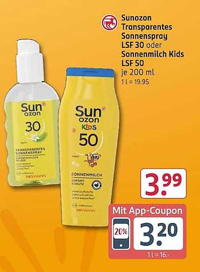 Sunozon Transparantes Sonnenspray LSF 30 oder Sonnenmilch Kids LSF 50 je 200 ml