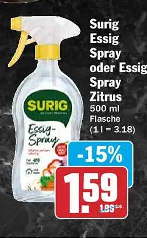 Surig Essig Spray oder Essig Spray Zitrus 500 ml Flasche (1 l = 3.18)