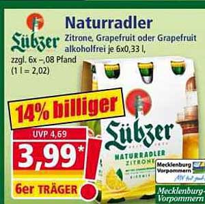 Süßer Naturradler Zitrone, Grapefruit oder Grapefruit alkoholfrei je 6x0,33 l