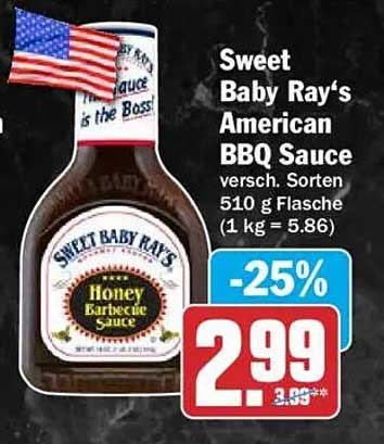Sweet Baby Ray's American BBQ Sauce versch. Sorten 510 g Flasche (1 kg = 5.86)