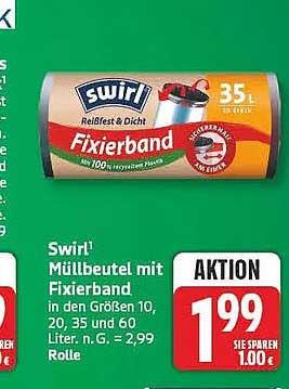 Swirl Müllbeutel mit Fixierband in den Größen 10, 20, 35 und 60 Liter, n.G. = 2,99 Rolle
