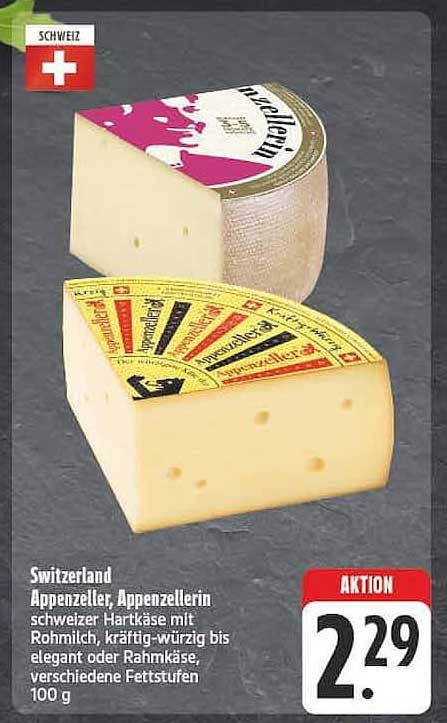 Switzerland Appenzeller, Appenzellerin schweizer Hartkäse mit Rohmilch, kräftig-würzig bis elegant oder Rahmkäse, verschiedene Fettstufen 100 g