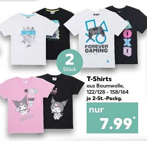 T-Shirts aus Baumwolle, 122/128 - 158/164 je 2-St.-Packg.