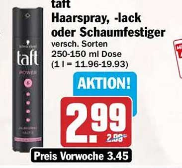 taft Haarspray, -lack oder Schaumfestiger versch. Sorten 250-150 ml Dose (1 l = 11.96-19.93)