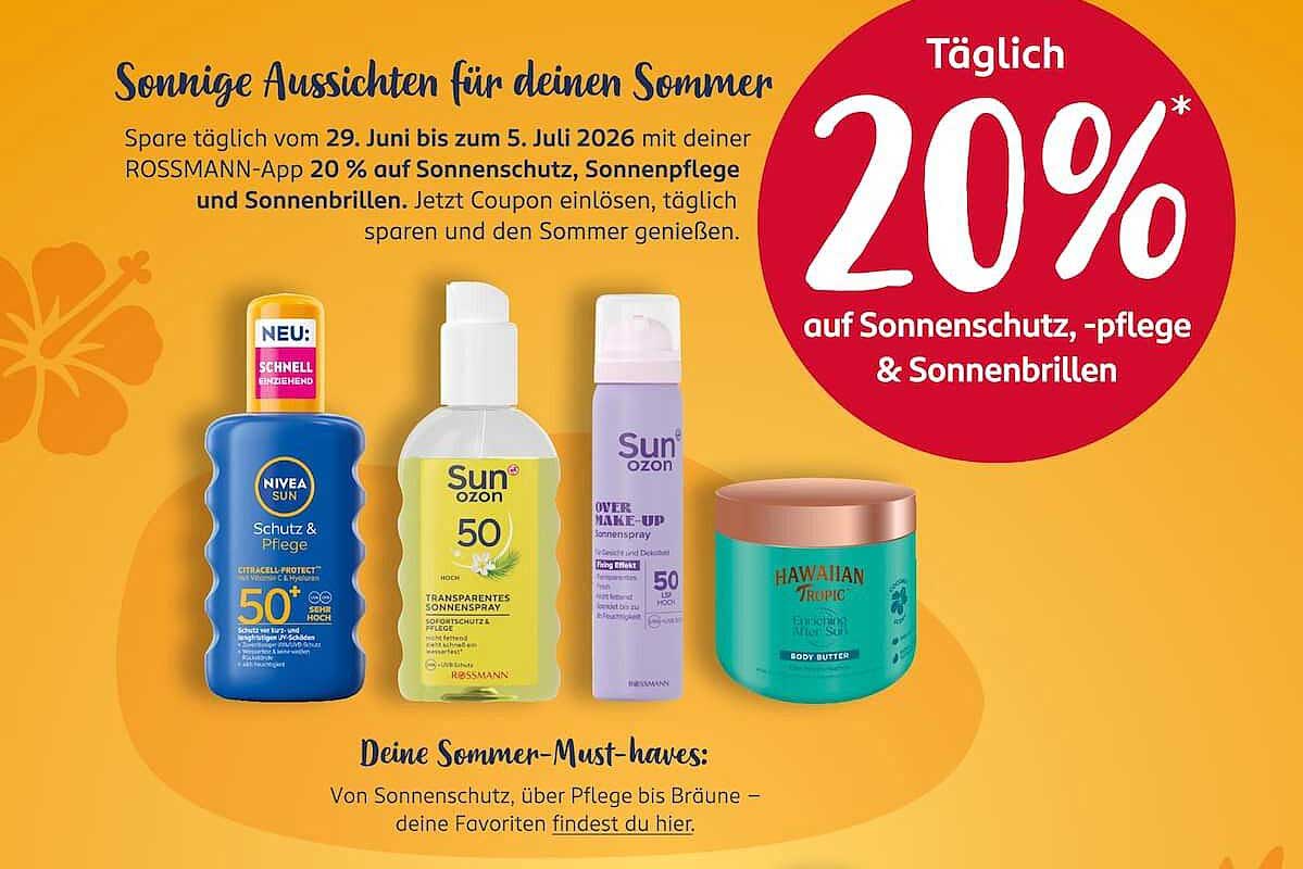 Täglich 20% auf Sonnenschutz, -pflege & Sonnenbrillen