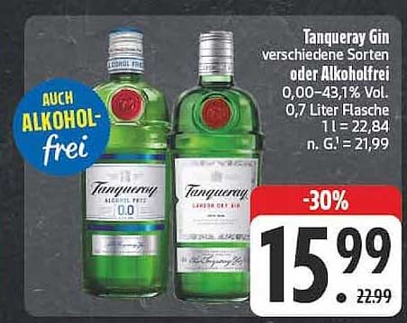 Tanqueray Gin verschiedene Sorten oder Alkoholfrei 0,0–43,1% Vol. 0,7 Liter Flasche