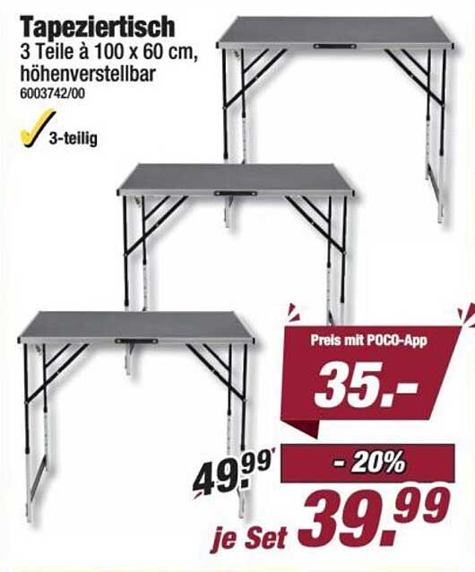 Tapeziertisch 3 Teile à 100 x 60 cm, höhenverstellbar 6003742/00 3-teilig