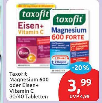 Taxofit Magnesium 600 oder Eisen+ Vitamin C 30/40 Tabletten