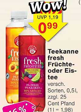 Teekanne fresh Früchte- oder Eistee versch. Sorten, 0,5 l, zzgl. 25 Cent Pfand