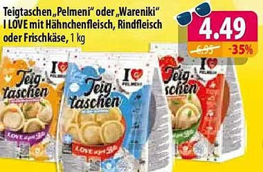 Teigtaschen "Pelmeni" oder "Wareniki" I LOVE mit Hähnchenfleisch, Rindfleisch oder Frischkäse, 1 kg