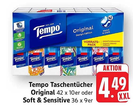 Tempo Taschentücher Original 42 x 10er oder Soft & Sensitive 36 x 9er
