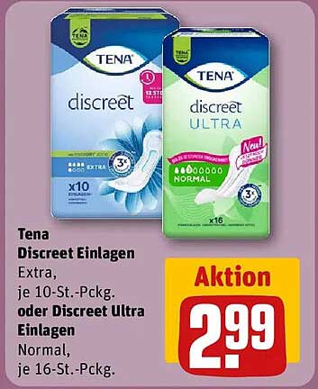 Tena Discreet Einlagen Extra, je 10-St.-Pckg. oder Discreet Ultra Einlagen Normal, je 16-St.-Pckg.