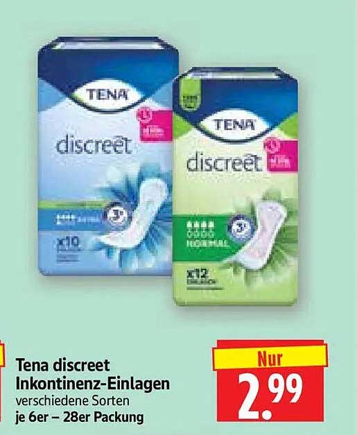 Tena discreet Inkontinenz-Einlagen verschiedene Sorten je 6er - 28er Packung