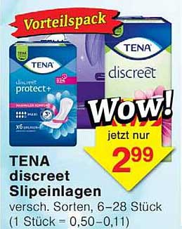 TENA discreet Slipeinlagen versch. Sorten, 6–28 Stück (1 Stück = 0,50 – 0,11)