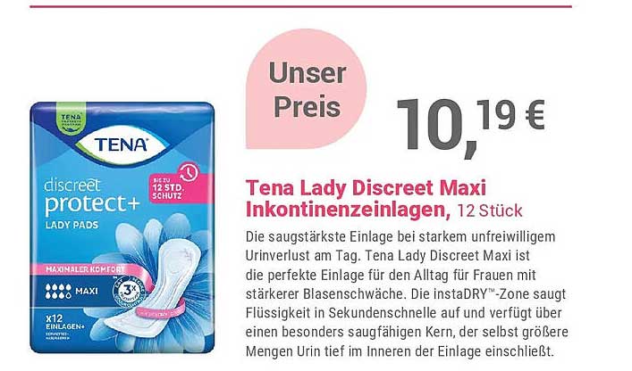 Tena Lady Discreet Maxi Inkontinenzeinlagen, 12 Stück