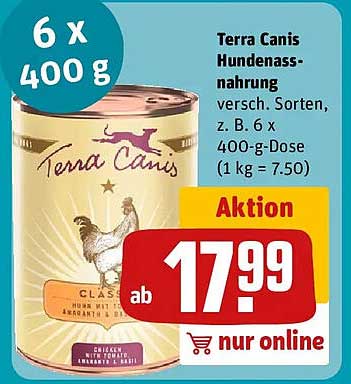 Terra Canis Hundenassnahrung versch. Sorten, z. B. 6 x 400-g-Dose (1 kg = 7.50)
