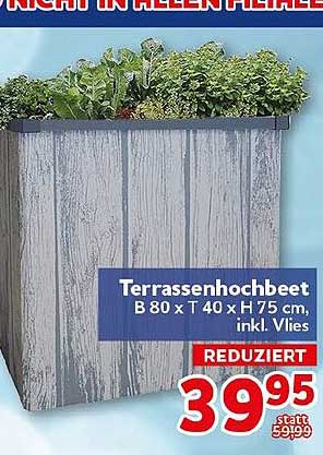 Terrassenhochbeet B 80 x T 40 x H 75 cm, inkl. Vlies