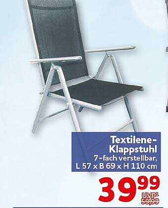 Textilene-Klappstuhl 7-fach verstellbar, L 57 x B 69 x H 110 cm