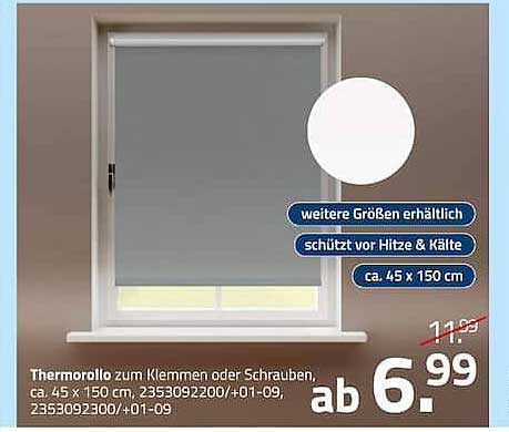 Thermorollo zum Klemmen oder Schrauben, ca. 45 x 150 cm, 2353092200/+01-09, 2353092300/+01-09