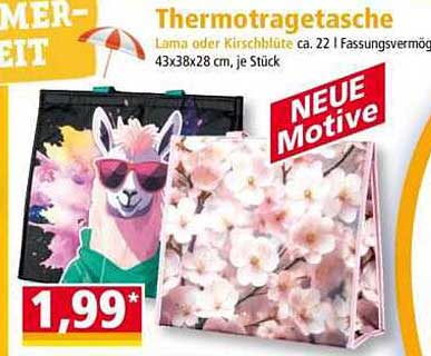 Thermotragetasche Lama oder Kirschblüte ca. 22 l Fassungsvermögen 43x38x28 cm, je Stück