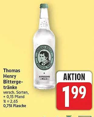 Thomas Henry Bittergetränke versch. Sorten, + 0,15 Pfand 0,75l Flasche