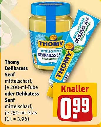 Thomy Delikatess Senf mittelscharf, je 200-ml-Tube oder Delikatess Senf mittelscharf, je 250-ml-Glas (1 l = 3.96)