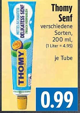 Thomy Senf verschiedene Sorten, 200 ml, (1 Liter = 4.95) je Tube