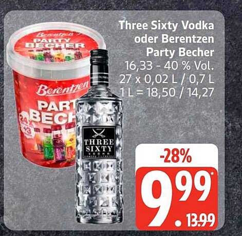 Three Sixty Vodka oder Berentzen Party Becher