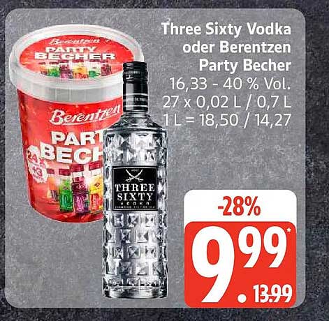 Three Sixty Vodka oder Berentzen Party Becher