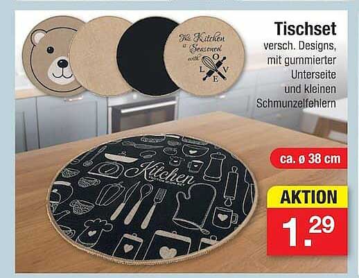 Tischset versch. Designs, mit gummierter Unterseite und kleinen Schmutzflecken