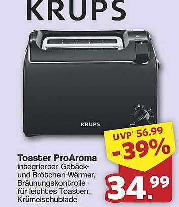 Toaster ProAroma integrierter Gebäck- und Brötchen-Wärmer, Bräunungskontrolle für leichtes Toasten, Krümelschublade