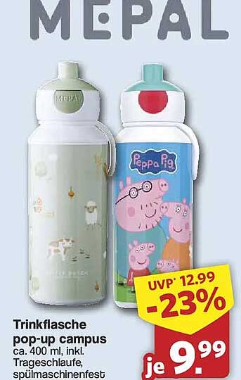 Trinkflasche pop-up campus ca. 400 ml, inkl. Trageschlaufe, spülmaschinenfest