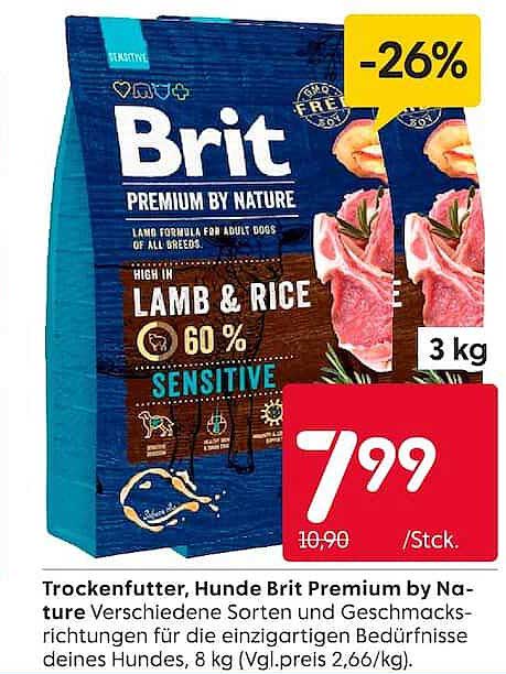 Trockenfutter, Hunde Brit Premium by Nature Verschiedene Sorten und Geschmacksrichtungen für die einzigartigen Bedürfnisse deines Hundes, 8 kg (Vgl.preis 2,66/kg).