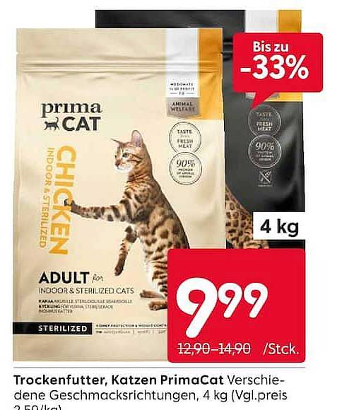 Trockenfutter, Katzen PrimaCat Verschiedene Geschmacksrichtungen, 4 kg