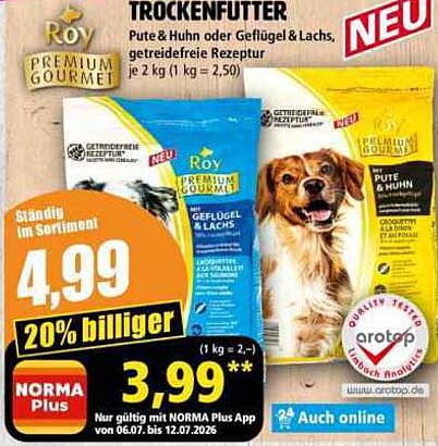 TROCKENFUTTER Pute & Huhn oder Geflügel & Lachs, getreidefreie Rezeptur je 2 kg (1 kg = 2,50)
