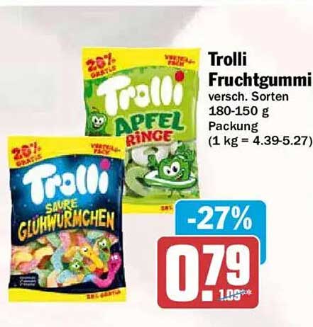 Trolli Fruchtgummi versch. Sorten 180-150 g Packung (1 kg = 4.39-5.27)