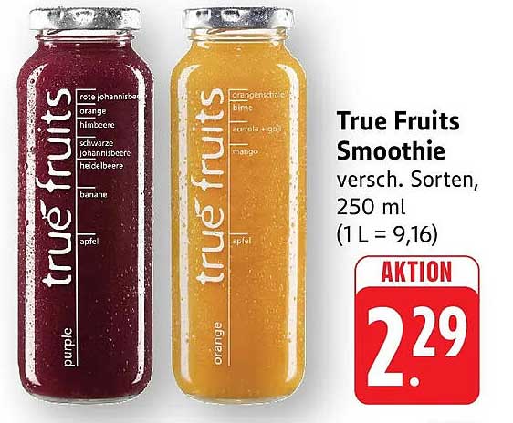 True Fruits Smoothie versch. Sorten, 250 ml (1L = 9,16)