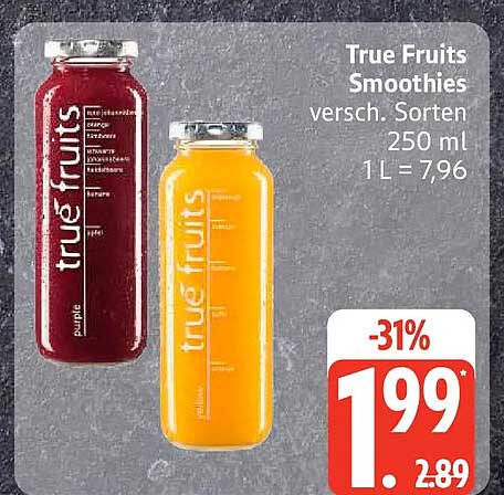 True Fruits Smoothies versch. Sorten 250 ml 1 L = 7,96
