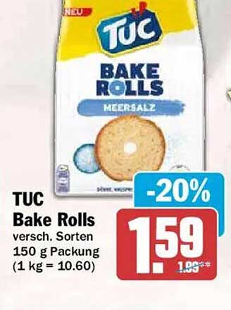 TUC Bake Rolls versch. Sorten 150 g Packung (1 kg = 10.60)