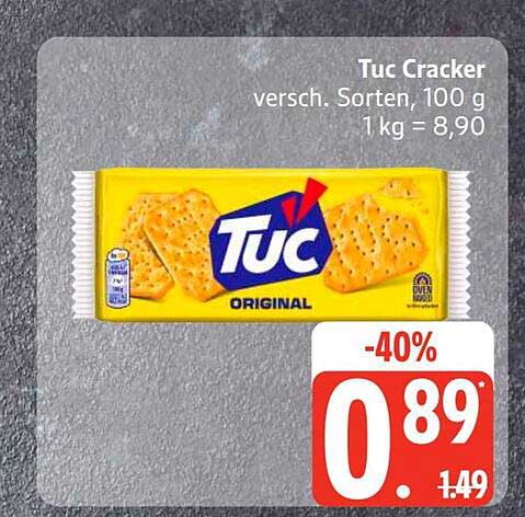 Tuc Cracker versch. Sorten, 100 g 1 kg = 8,90