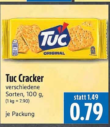 Tuc Cracker verschiedene Sorten, 100 g, (1 kg = 7.90) je Packung