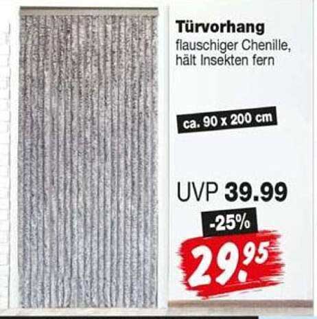 Türvorhang flauschiger Chenille, hält Insekten fern ca. 90 x 200 cm