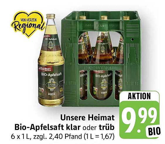 Unsere Heimat Bio-Apfelsaft klar oder trüb