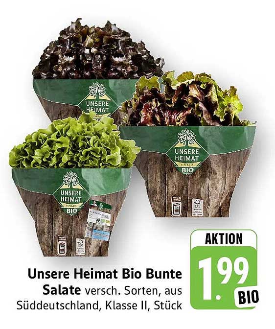 Unsere Heimat Bio Bunte Salate versch. Sorten, aus Süddeutschland, Klasse II, Stück