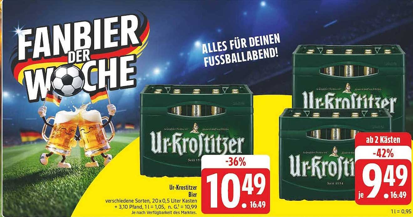 Ur-Krostitzer Bier verschiedene Sorten, 20 x 0,5 Liter Kasten + 3,10 Pfand, 11 = 1,05, n. G. 1 = 10,99