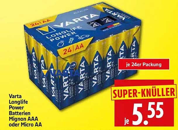 Varta Longlife Power Batterien Mignon AAA oder Micro AA