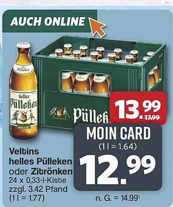 Veltins helles Pülleken oder Zitrönken 24 x 0,33-l-Kiste zzgl. Pfand