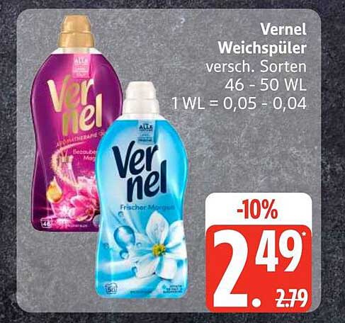 Vernel Weichspüler versch. Sorten 46 - 50 WL 1 WL = 0,05 - 0,04