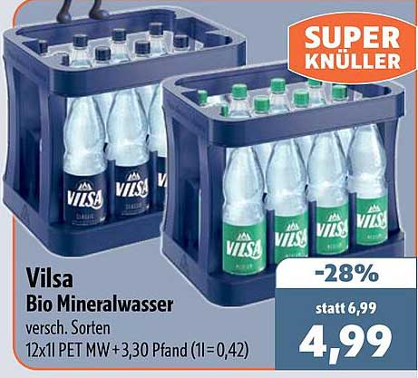 Vilsa Bio Mineralwasser versch. Sorten 12x1l PET MW + 3,30 Pfand (1l=0,42)